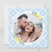 Blauwe Tegels Citroen Bewaar de Datum Foto Uitnodi (Achterkant)