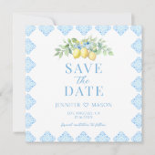 Blauwe Tegels Citroen Bewaar de Datum Foto Uitnodi (Voorkant)