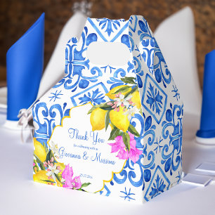 Blauwe tegels citroen Bougainvillea aangepast huwe Bedankdoosjes