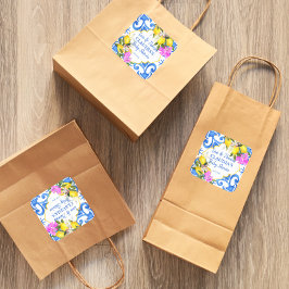 Blauwe tegels citroen Bougainvillea Amalfi baby sh Vierkante Sticker