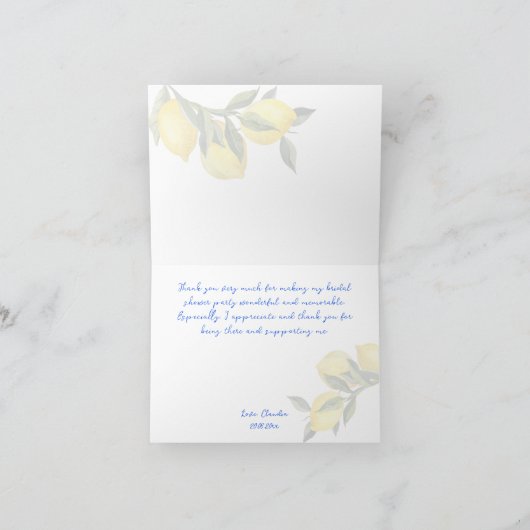 Blauwe tegels citroen bougainvillea Amalfi Positan Bedankkaart (Binnen)