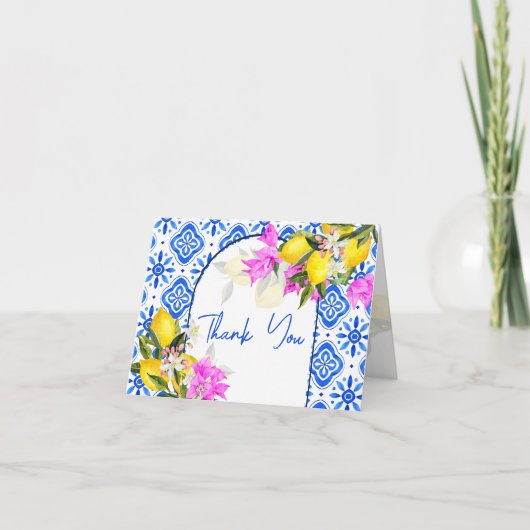 Blauwe tegels citroen bougainvillea Amalfi Positan Bedankkaart (Voorkant)