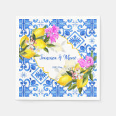 Blauwe tegels citroen Bougainvillea Servet (Voorkant)