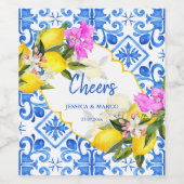 Blauwe tegels citroen Bougainvillea Wijn Etiket (Enkel label)