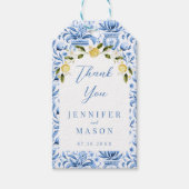 Blauwe tegels citroen bruiloft dank u cadeau gunst cadeaulabel (Voorkant)
