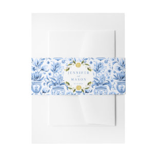 Blauwe tegels citroen bruiloft uitnodiging buik ba uitnodigingen wikkel