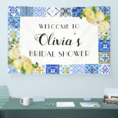 Blauwe Tegels Citroen Bruiloft Welkom Banner (Beurs)