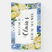 Blauwe Tegels Citroen Bruiloft Welkom Banner (Verticaal)