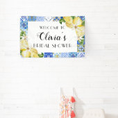 Blauwe Tegels Citroen Bruiloft Welkom Banner (Insitu)