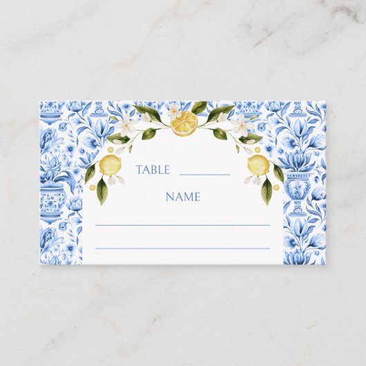 Blauwe tegels citroen Italiaans bruiloft Flat Plac Plaatskaartje (Voorkant)
