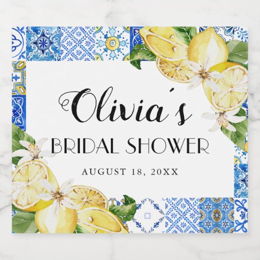 Blauwe Tegels Citroen Vrijgezellenfeest Wijnflesje Sparkling Wijnetiket (Enkel label)