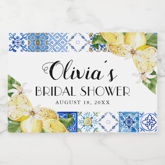 Blauwe Tegels Citroen Vrijgezellenfeest Wijnflesje Sparkling Wijnetiket (Enkel label)