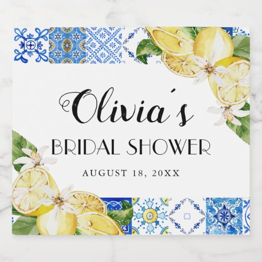 Blauwe Tegels Citroen Vrijgezellenfeest Wijnflesje Sparkling Wijnetiket (Enkel label)