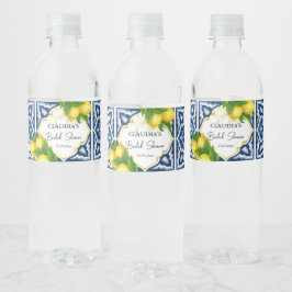 Blauwe tegels citroenen Amalfi Italiaans vrijgezel Waterfles Etiket