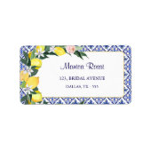 Blauwe Tegels Citroenen Bruidsfeest Dankadreskaart Etiket (Voorkant)