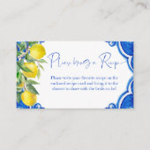 Blauwe tegels citroenen dat is een receptkaart informatiekaartje (Voorkant)