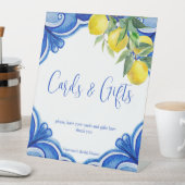 Blauwe tegels citroenen dat is meer vrijgezellenfe reclamebord met voetstuk (Insitu)