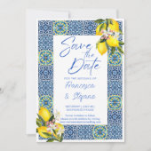 Blauwe Tegels citroenen foto bewaar de datum Kaart (Voorkant)