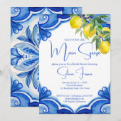 Blauwe tegels citroenen hoofd squeeze vrijgezellen kaart (Voorkant / Achterkant)