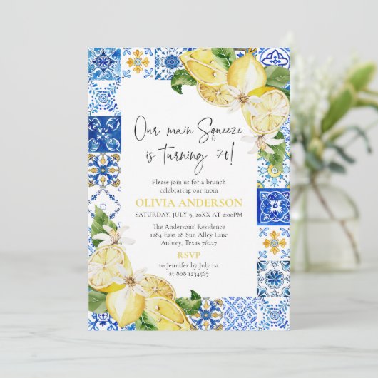 Blauwe Tegels Citroenen Italiaans 70ste verjaardag Kaart (Staand voorkant)