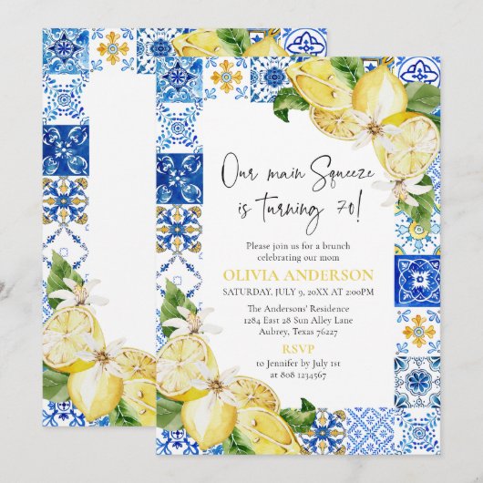 Blauwe Tegels Citroenen Italiaans 70ste verjaardag Kaart (Voorkant / Achterkant)