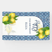 Blauwe tegels citroenen Italiaans Amalfi Happy Bir Spandoek (Horizontaal)