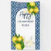 Blauwe tegels citroenen Italiaans Amalfi Happy Bir Spandoek (Verticaal)