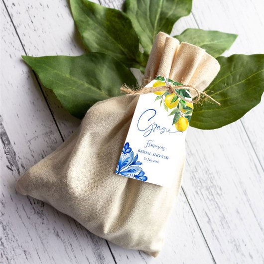 Blauwe tegels citroenen Italiaans vrijgezellenfees Cadeaulabel