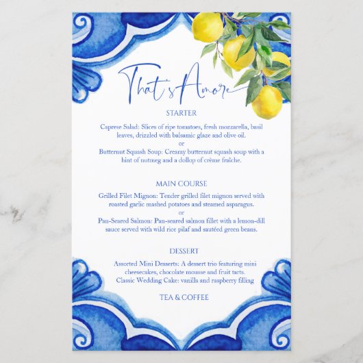 Blauwe tegels citroenen vintage Italiaanse menukaa (Voorkant)