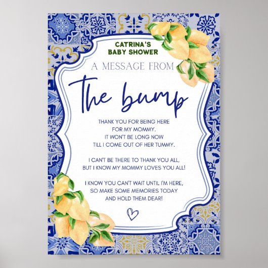 Blauwe Tegels Citrus Baby shower Teken Poster (Voorkant)