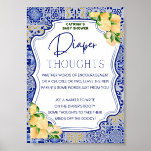 Blauwe Tegels Citrus Baby shower Teken Poster