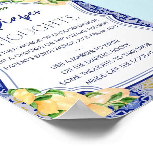 Blauwe Tegels Citrus Baby shower Teken Poster (Hoek)