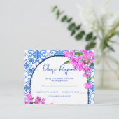 Blauwe Tegels en Bougainvillea elegant Mediterrane Kaart (Staand voorkant)