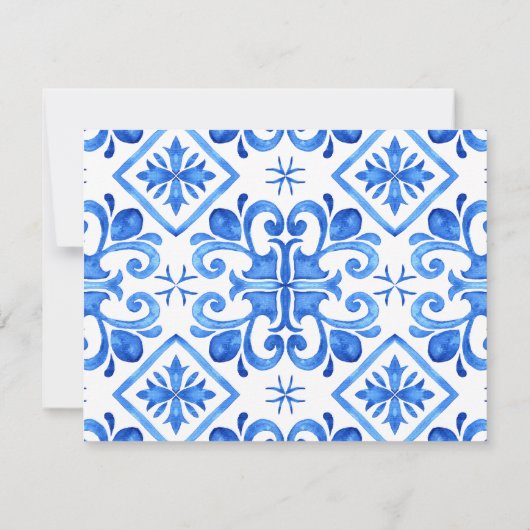 Blauwe Tegels en Bougainvillea elegant Mediterrane Kaart (Achterkant)