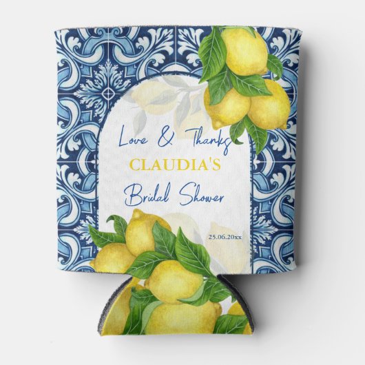 Blauwe tegels en citroen Amalfi bruidbegaafjes dan Blikjeskoeler (Voorkant)