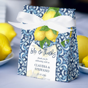 Blauwe tegels en citroen Amalfi Italiaans bruiloft Bedankdoosjes
