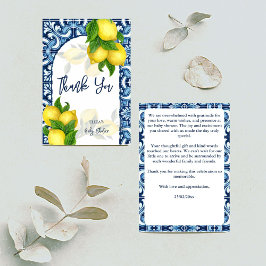 Blauwe tegels en citroen Amalfi Positano-baby show Bedankkaart