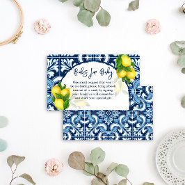 Blauwe tegels en citroen baby shower boeken aanvra informatiekaartje