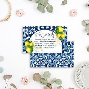 Blauwe tegels en citroen baby shower boeken aanvra informatiekaartje