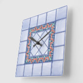 Blauwe Tegels en mozaïekklok Vierkante Klok (Hoek)