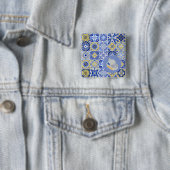 Blauwe Tegels en Sardines Vierkante Button 5,1 Cm (In situ)