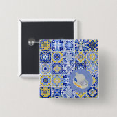 Blauwe Tegels en Sardines Vierkante Button 5,1 Cm (Voorkant /achterkant)