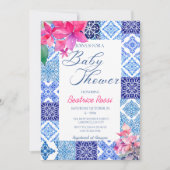 Blauwe Tegels Floral Amalfi Italiaans Baby shower Kaart (Voorkant)