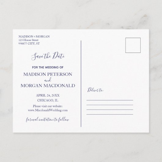 Blauwe Tegels Foto's Bewaar de datum Aankondigingskaart (Achterkant)