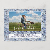 Blauwe Tegels Foto's Bewaar de datum Aankondigingskaart (Voorkant)