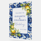 Blauwe Tegels Gele Citroenen Bruiloft Welkom Acryl Bord (Hoek)