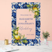 Blauwe Tegels Gele Citroenen Bruiloft Welkom Acryl Bord (Huwelijk)