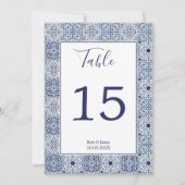 Blauwe tegels Gepersonaliseerde Trouwtafel Nummer Kaart (Voorkant)