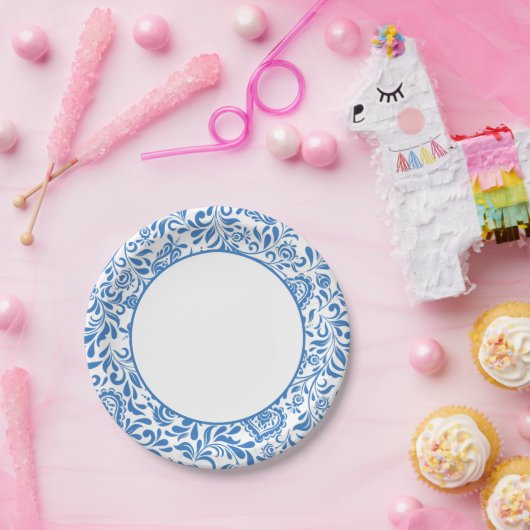 blauwe Tegels grieks mediterraan feest Papieren Bordje