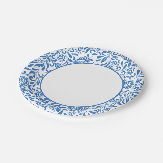 blauwe Tegels grieks mediterraan feest Papieren Bordje (Gekanteld)
